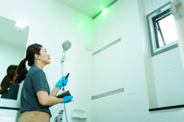 Using electronic leak detection to inspect bathroom area