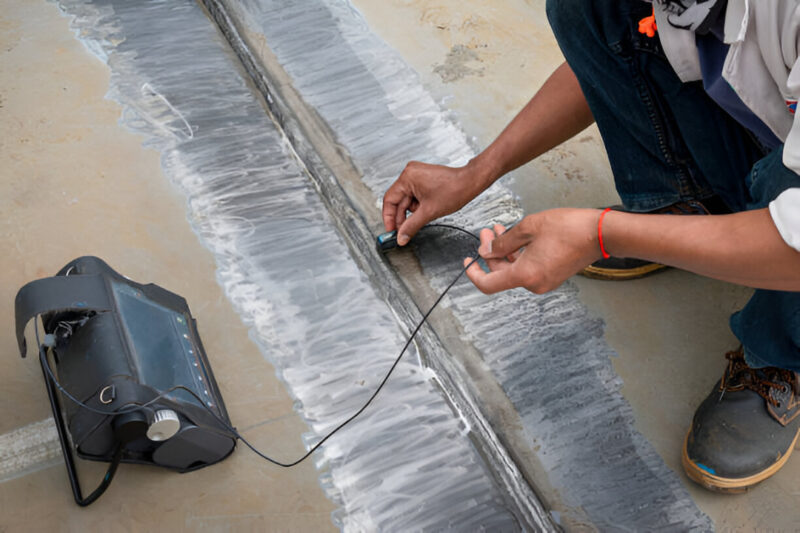 Expert using equipment for precise slab leak detection assessment